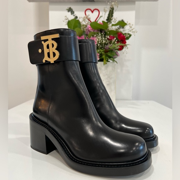 BURBERRY Monogram Motif Leather Block-heel Boots - Picture 4 of 12